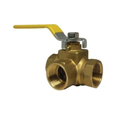 Midland Industries Ball Valve, 3Way, 34 Nominal, FIPT, 600 psi WOG, 0 to 230 deg F, Full Port, Media Gas, Oil and W 940462